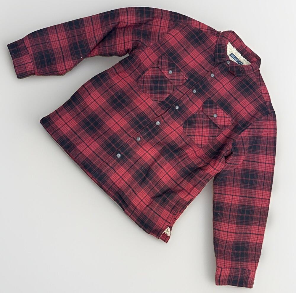 Vtg Faded Glory Checkered Plaid Jacket Men's M 38-40 Red Y2K 100% Cotton Fleeced